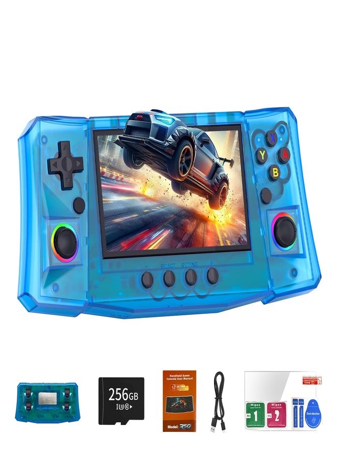 FVBADE[50000 in 1] R50S Ultra Handheld Game Console 4.5 inch IPS Screen Mini Retro Console 4000mAh Portable Pocket Arcade 45+ Mainstream Emulator 256G TF Card Transparent.(Red) - Image 1